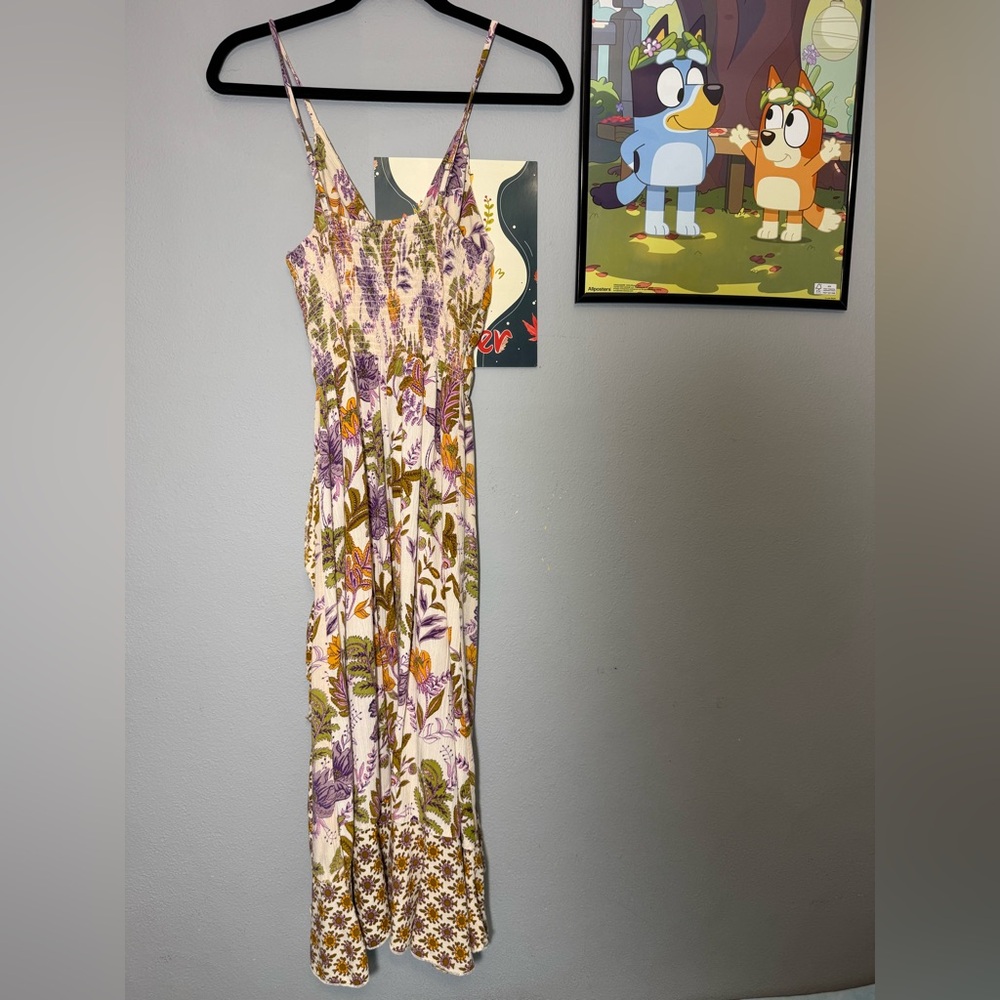 Angie Midi Dress Sz L Fits S/M Boho Romantic Sexy Floral Hi Low Ruffled - Picture 4 of 10